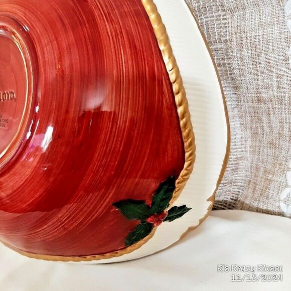 1989 Fitz & Floyd Ceramic Holiday Christmas Bowl Hand Painted Decorative Dish - Picture 6 of 12